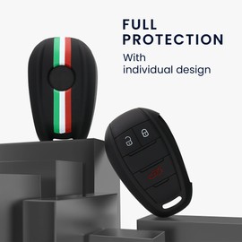 kwmobile Carcasa Compatible con Llavero de Alfa Romeo Llave de Coche con Control Remoto de 3 Botones Funda - Funda para Mando de Coche de Silicona - Verde/Rojo/Negro