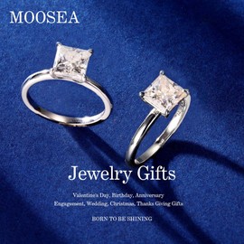 MOOSEA 2ct Moissanite Rings for Women, D Color VVS1 Clarity Lab Created Diamond Engagement Rings 18K White Gold Vermeil Solid S925 Sterling Silver Fake Engagement Rings for Women Promise Rings Gifts