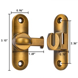 Barn Door Latches,90/180 Degree Gate Lock,Flip Gate Latches Hardware,Zinc Alloy Right Angle Door Lock Latch,Door Security Sliding Door Latch Lock fo Cabinets,Bathroom (Brass_1 Pack)