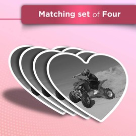 Vinyl Heart Stickers (Set of 4) - BW - Quad Bike Desert Safari 4x4 Fun Decals for Laptops,Tablets,Luggage,Scrap Booking,Fridges #35439