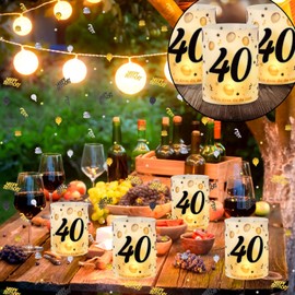 YEJIKJ Decoration 40th Birthday Boy, 40th Birthday Table Decoration Man Women, 40th Black Gold Decoration Balloons, 40th Happy Birthday Party Decorations Set with Lantern Confetti Napkins Banner