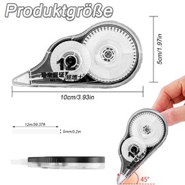 Uonekamo Tippex Roller Mini Correction Tape Set, 12 m x 5 mm Correction Roller with Protective Cap and Window Correction Roller, Tippex Mouse Roller for Children, Students, Office, Home, School, Staff