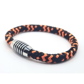 Bracelet "Hot Coal" Made of Colour-Intense Paracord Sailing Rope with Black Enamelled Stainless Steel Magnetic Clasp, Nylon