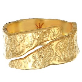 Kuzzoi 0604852121 Men's Ring in Ornate Textured Used Design, Band Ring Solid (12 mm) Wide in 925 Sterling Silver Gold-Plated Silver Ring, Golden Ring for Men, Ring Size 60 - 66, Sterling Silver