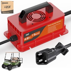 10L0L 15 Amp 48 Volt Golf Cart Charger for Yamaha G29 Drive & Drive 2, Smart Golf Cart Battery Charger, Lead Acid Batteries, Auto-Shut Off Protection, IP67 Waterproof red