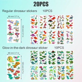 SAVITA 20 Sheets Temporary Tattoos for Children, Luminous Dinosaur Tattoo Stickers, Waterproof Cartoon Fake Tattoos for Children, Dinosaur Birthday Party Accessories