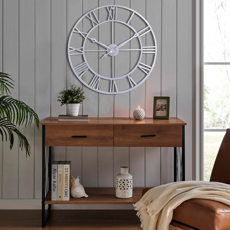 CLXEAST Large Modern 30 Inch Wall Clock Silver, Oversized Big