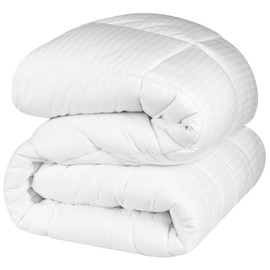 Superior Microfiber Basketweave Comforter, Down Alternative Bedding, Medium Weight, Fluffy, Decorative, Plush Duvet Insert, Oversized Blanket, Box Quilt Design, Monochrome, King, White