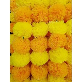 Estationeryhouse 5ft Artificial Marigold Flower Garland for Parties Wedding Diwali Mehndi Pooja Festival & Traditional Indian Theme Decoration Home Photo Prop pk of 5 (Yellow mango)