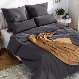 Wolkenfeld Bed Linen, 135 x 200 cm Cotton Grey Soft and Breathable 2-piece Anthracite Bed Linen with 1 x Duvet Cover 135 x 200 cm + 1x Pillowcase 80 x 80 cm