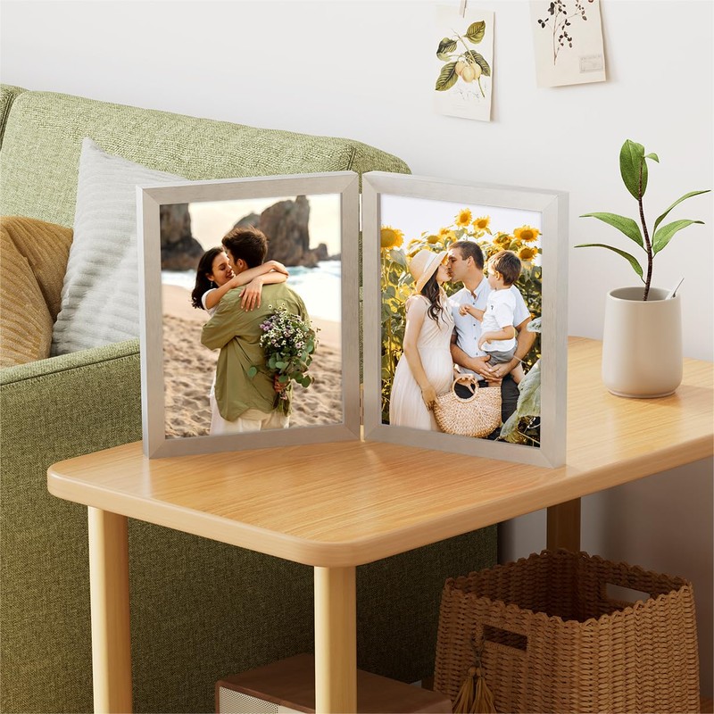 decorUhome Double 8x10 Picture Frame Vertical, Engineered Wood Bifold Photo
