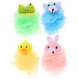 Healeved Cartoon Animal Bath Balls 4PCS Super Soft Mesh Shower Scrubbers with Hanging Rope for Boys and Girls Suitable for Bath Time Play and Exfoliating
