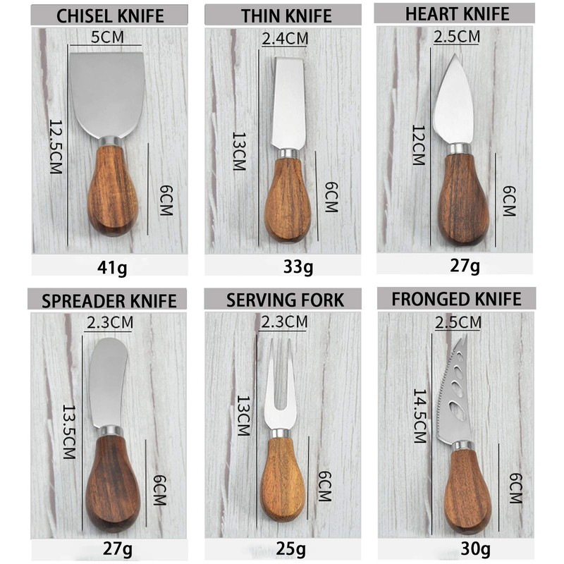 Cheese Knives Set, 6-Piece Stainless Steel Cheese Knife Collection with