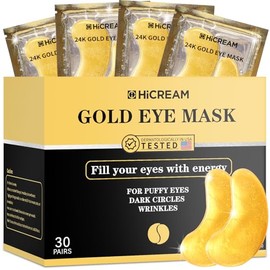 Hicream Parches De Oro De 24 Quilates Para El Contorno De Ojos(30 Pares). Mascarilla De Oro Puro Antiedad Con Colágeno Y Ácido Hialurónico Para El... 