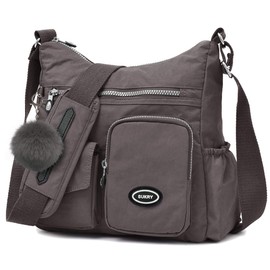 SUKRY Nylon Crossbody Bag for Women with Anti theft RFID Pocket, Waterproof Shoulder Bag Travel Purses and Handbag, Coffee-1, Medium