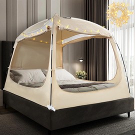 Bed Tent Bed Canopy Breathable 100% for Adult and Kids- Original Design Light Reduction 80% Sleeping Dream Tents Indoor Portable Big Space with String Light 3 Doors Twin Full Queen King Size
