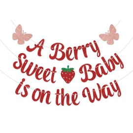 A Berry Sweet Baby Is On The Way Banner,Strawberry Girl Baby Shower Party Decoration Berry Birthday Gender Reveal Party Supplies Red Double-Sided