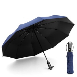Folding Umbrella, For Rain or Shine, Rainy Season, 10 Ribs, Sunscreen Protection, Auto Open and Close, One-Touch, High Strength, Strong Winds, Unisex, UV Blocking, Storage Pouch Included, Blue