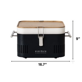 Everdure CUBE Portable Charcoal Grill, Tabletop BBQ, Perfect Tailgate, Beach, Patio, or Camping Grill, Lightweight & Compact Small Grill with Preparation Board & Food Storage Tray, Matte Black