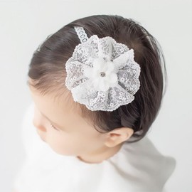 Baby Girl Headbands, White, Stretchy Headband, Double Lace, Bowknot Hairband, Soft Baby Hairband, Nylon, Newborn Hair Accessories, Baby Gifts for Newborns (White-K, Adjustable)