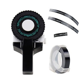 Embossing Label Maker Machine with Tape Portable 3D Mini Label Maker Label Printer Click Small Model Manual DIY Lettering Label Printer Machine with for DYMO Printer Cutting Black Tape for Home Office