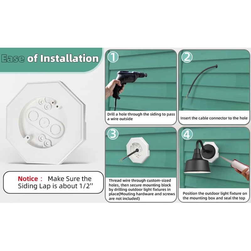 Vinyl Siding Mounting Kit, Light Mounting Block with Built-in Electrical