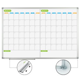 JILoffice Magnetic Dry Erase Calendar Whiteboard, 2 Month White Board Planner 36 X 24 Inch, Silver Aluminum Frame Wall Mounted Board for Office Home and School
