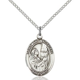 Sterling Silver St. Mary Magdalene Pendant with 18" Stainless Steel Lite Curb Chain. Patron Saint of Penitent Sinners