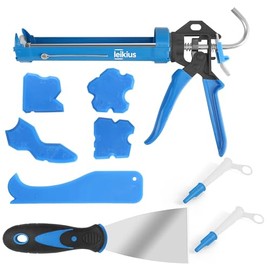 Professional Caulk Guns, Heavy Duty Caulking Gun,Thrust Ratio 14:1,No-drip Rotating Barrel,10OZ Silicone Sealant gun, Come with Putty Knife,Caulk Finishing,Smoothing&Grout Removal Tool Kit