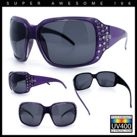 SA106 Polarized Lens Oversize Rhinestone Bling Iced Out Womens Sunglasses Purple