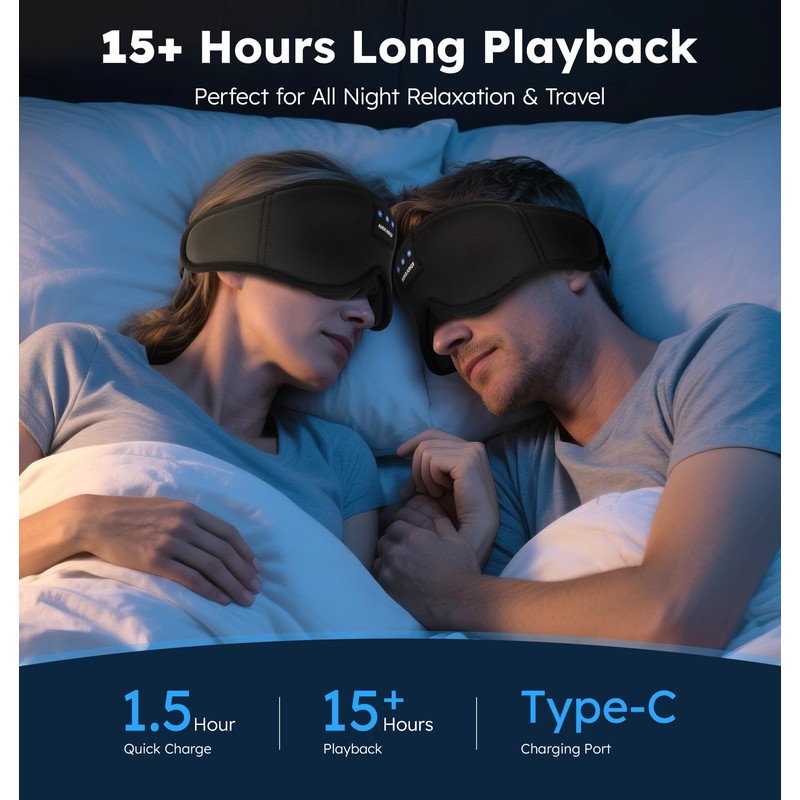 AHUIARGY Ice Silk Sleep Mask with Headphones, Sleep Headphones for