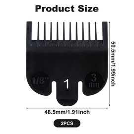 OIIKI 2PCS Hair Cutting Guard Replacements, 1/8" (3.0mm) Combs Guides for Hair Clipper -Black