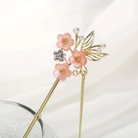 EZ PEACH Sakura Flower Pearl Hairpin Hair Clip Bangs Hair Ornament Traditional Japanese Yukata Kimono Hair Accessory (Flower03)
