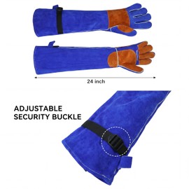 shenwld Leather Welding Sleeves,Work Gloves with Palm Reinforcements,Bite Proof for Animal Handling(Blue)