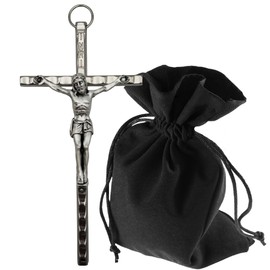 Lunexus Metal Wall Cross 11 cm Silver - Blessed Metal Cross with INRI Engraving - Catholic Crucifix for Wall & Door - Christian Cross for Bedroom, Home Altar, Living Room - With Velvet Pouch