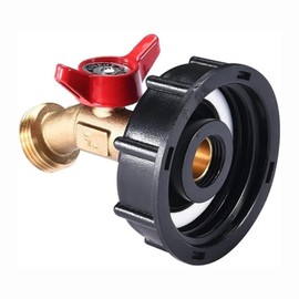 275-330 Gallon IBC Tote Water Tank Adapter, 2'' Coarse Thread Hose Shut Off Valve, IBC Tote to Garden Hose Adapter 1/2” NPT w/ 3/4 GHT Brass Water Spigot Ball Valve, Hose Connector Garden Faucet