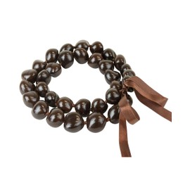 Hawaiian Kukui Nut Leis Beads Necklaces with Hand Painted Flower Adjustable 32 inches Lei for Men and Women (Solid Brown)