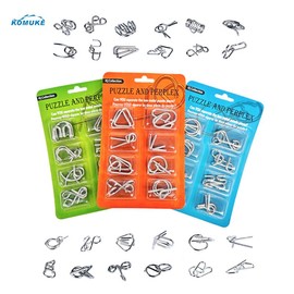 KOMUKE Metal Wire Puzzle Set by Komuke, Brain Teaser IQ Test, Magic Trick Toy for Party Favor Kids Adults Challenge - style: 8 Pcs Set（blue）