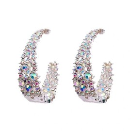 Pageant Earrings for Women, Statement Colorful Rhinestone C Shape Large Hoop Drop Sparkly Exaggerate Earrings for Teen Girls Party Jewelry Gifts (Pageant)