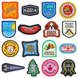 Lyrow 16 Pcs Funny Dog Harness Patches Dog Vest Patches 2.4 Inch Puppy Merit Badges for Removable Collar Hook Set in Service Training Security Tactical Novelty Accessories Gifts