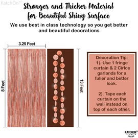 KatchOn Rose Gold Fringe Curtain with Circle Garland - 8x3.25 Feet, Pack of 3 | Rose Gold Streamers for Birthday Decorations | Backdrop Curtain for Bachelorette Party Decorations