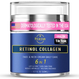 Retinol Cream for Face, Face Moisturizer with Collagen & Hyaluronic Acid, Anti Aging Neck Cream for Tightening Skin, Facial Creams Day & Night for Women and Men 1.7 Fl Oz
