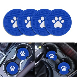 Piburth 4 Pack Car Cup Holder Coasters, Dog Paw Insert Car Cup Coaster, 2.75 Inch Anti Slip Shockproof Embedded Drink Mat, Vehicle Interior Decor Accessories (Blue)