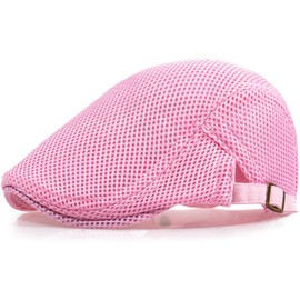 Xinveen Men's Mesh Cap Breathable Summer Newsboy Hat Adjustable Beret Ivy Cap Irish Cabbie Driving Hunting Hats Pink