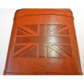 Stainless Steel Hip Flask with Union Jack Brown Leather Cover, British Collectable
