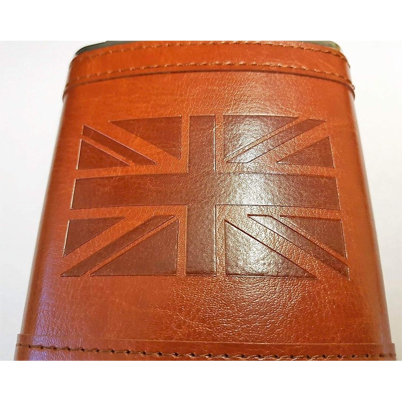 Stainless Steel Hip Flask with Union Jack Brown Leather Cover,