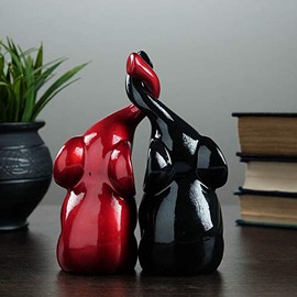 AEVVV Poly Stone Elephant Decor Figurines - Black and Red Elephant Pair Statues with Trunk Up - Russian Suvenir Elephant Statuettes for Good Luck - Un Par De Elefantes para Decoracion Casa