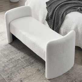 Setawix Teddy Fabric Bed Ottoman Bench,52 Inch Fuzzy Sherpa Bedroom Benches End of Bed,Faux Fur Boucle Entryway Window Bench with Seating,Living Room Long Bench Footrest Stools (White Teddy)