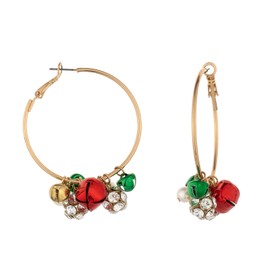 MADISON TYLER Christmas Gold Hoop Earrings for Women | Multiple Charm Jingle Bells | Pearl Drops Lightweight Jewelry | Xmas Holiday Earrings Gifts