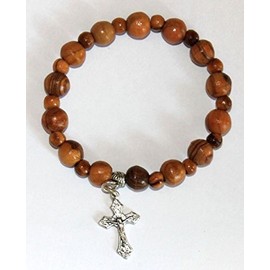 FavorOnline Olive Wood Jerusalem Rosary Bracelets from The Holy Land with Silver Crucifix